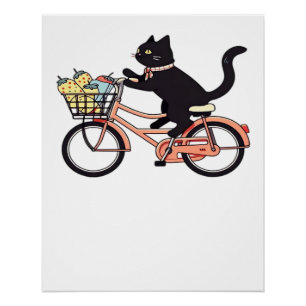 Black Cat on a Bicycle Black Cat Art Classic T-Sh Poster