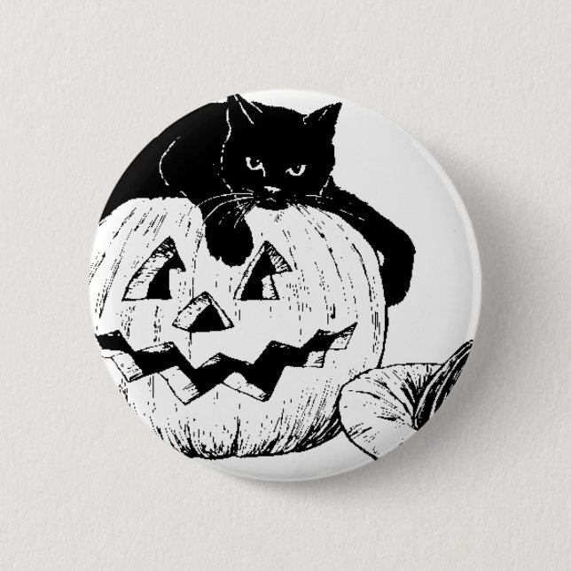 Black Cat On A Pumpkin 6 Cm Round Badge (Front)