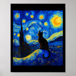 Black Cat On A Starry Night – Cat Lover Funny Van Poster