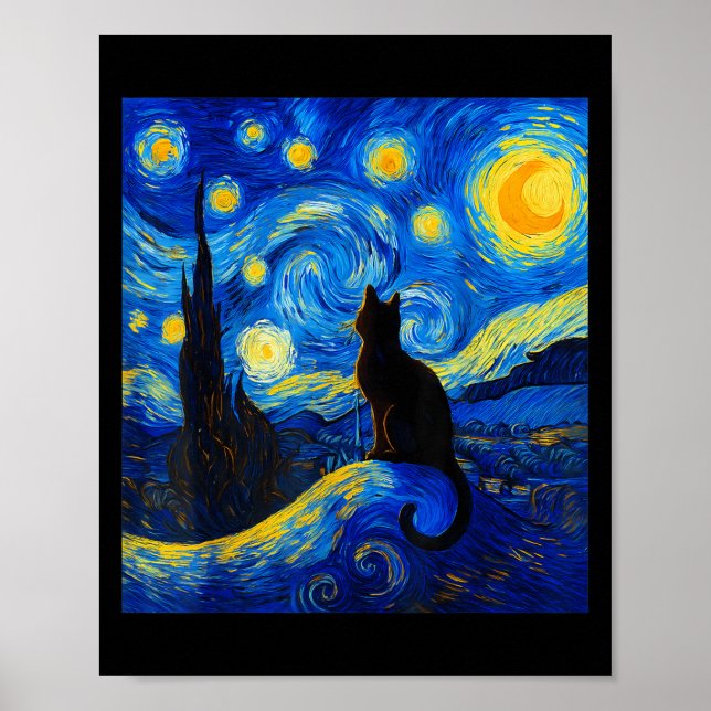 Black Cat On A Starry Night – Cat Lover Funny Van  Poster (Front)