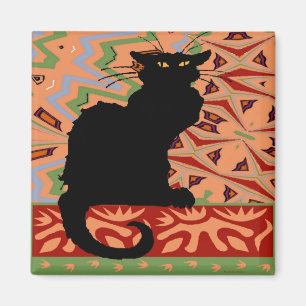 Black Cat on Abstract Wallpaper Magnet