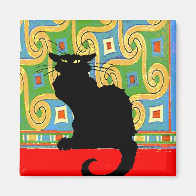 Black Cat on Abstract Wallpaper Magnet (Front)