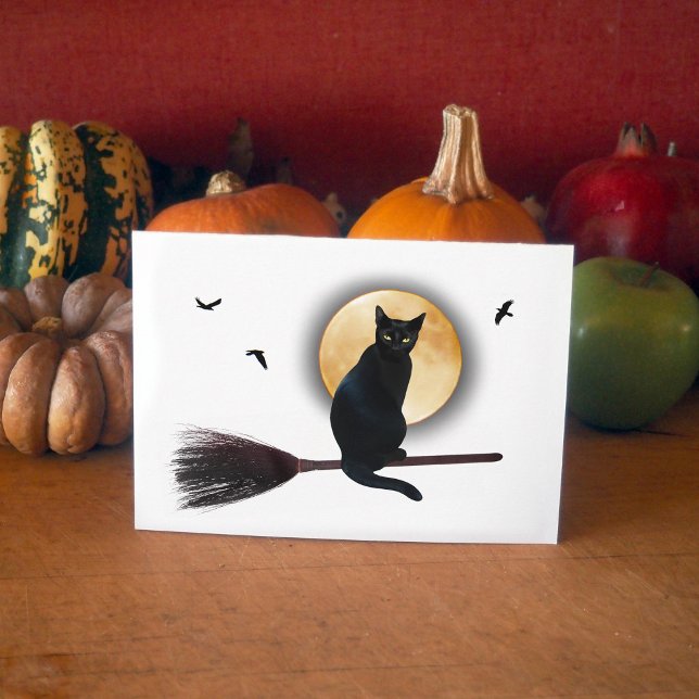 Black Cat on Broomstick Halloween Card (Creator Uploaded)