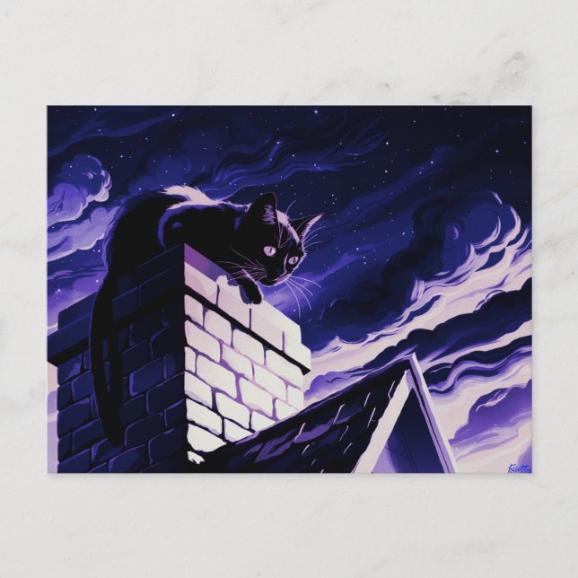 Black Cat on Chimney Design Postcard  (Front)