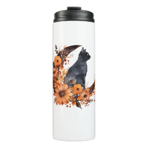 Black Cat On Floral Moon Pumpkin Black Cat Hallowe Thermal Tumbler
