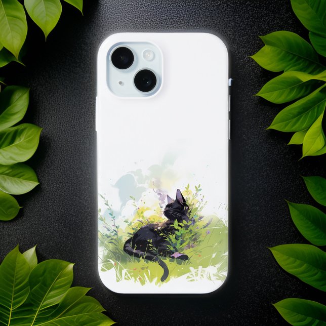 Black Cat on Grass iPhone 15 Barely There Case (Guard your iPhone with purrfection 🐾📱 #FelineStyle)