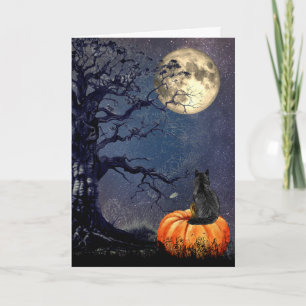 Black Cat on Halloween Night Card