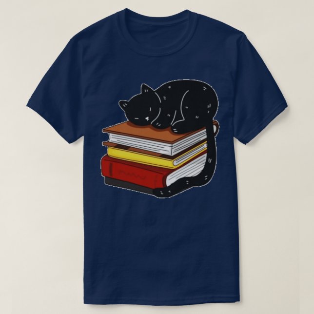 Black Cat On Magic Books  T-Shirt (Design Front)