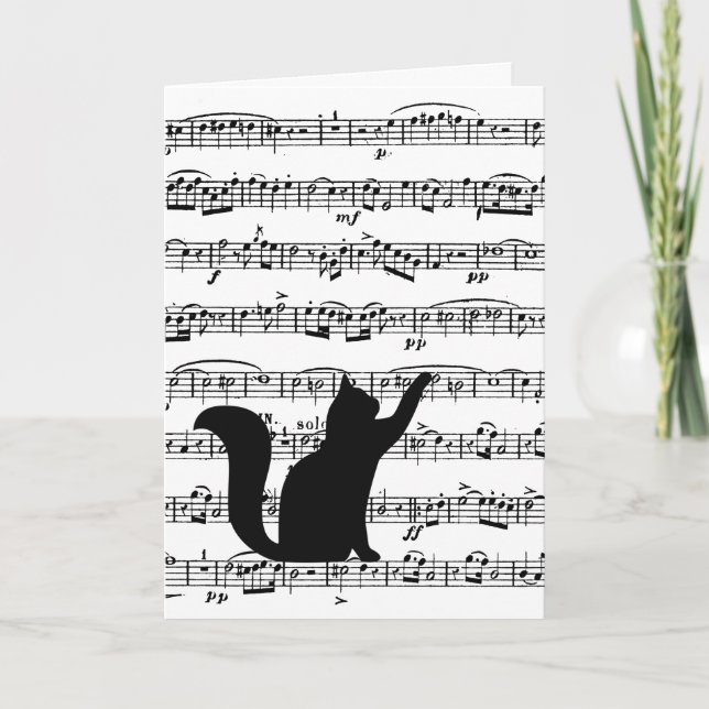 Black Cat On Music Birthday Card (Front)