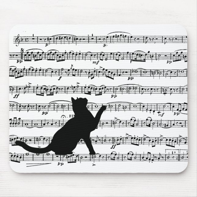 black cat on music mouse pad (Front)