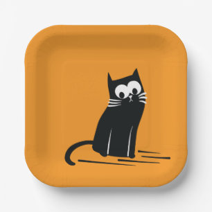 Black Cat on Orange – Kids Paper Plate