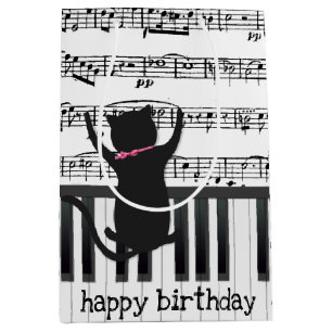 Black Cat On Piano Keys Medium Gift Bag
