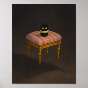 Black Cat on Pink Striped Stool Art Print