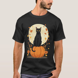 Black Cat on Pumpkin Autumn Halloween Design for M T-Shirt