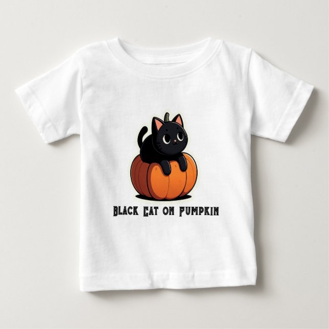 Black Cat on Pumpkin Baby T-Shirt (Front)