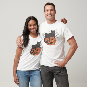 Black Cat on Pumpkin - Cute Halloween Spooky T-Shirt