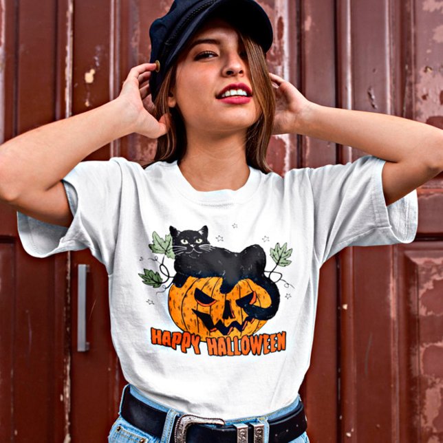 Black Cat on Pumpkin T-Shirt (Creator Uploaded)