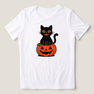 Black Cat on Pumpkin | WHITE ONLY Tri-Blend Shirt