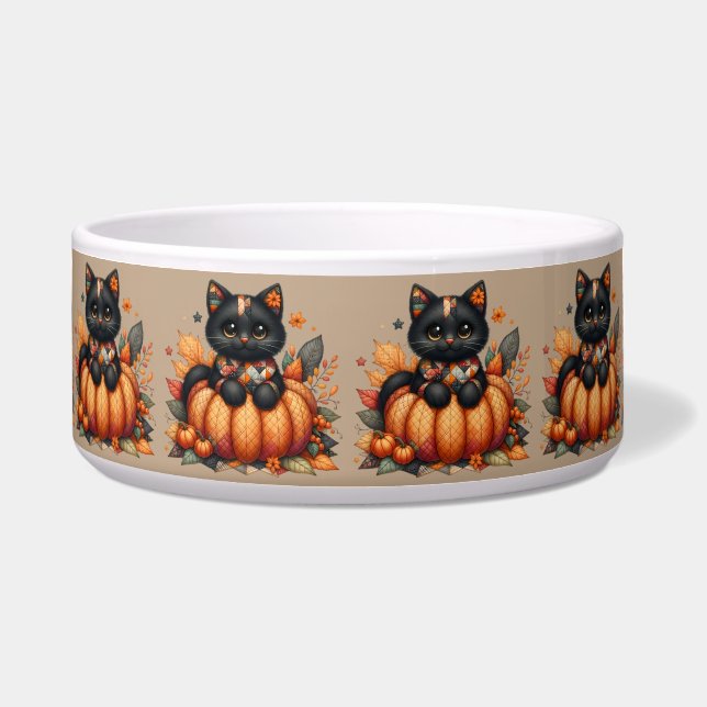 Black Cat on Pumpkin with Autumn Quilt Pattern (Front)
