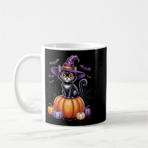 Black Cat On Pumpkin With Witch Hat Halloween Coffee Mug