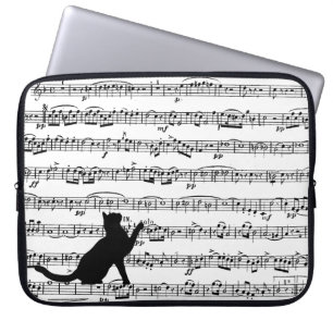 Black Cat on Sheet Music Laptop Sleeve