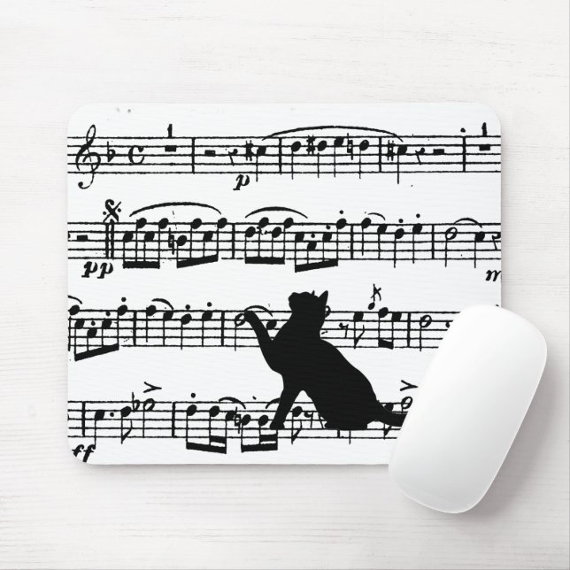 Black Cat On Sheet Music Mouse Pad (With Mouse)