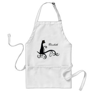 Black Cat On Swirly Branch Personalised Standard Apron