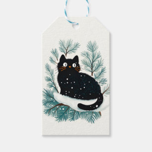 Black cat on the Christmas tree cute Gift Tags