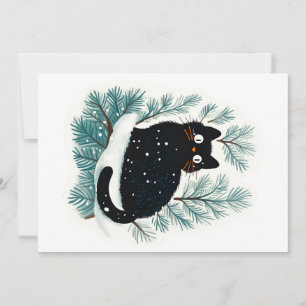 Black cat on the Christmas tree cute Invitation