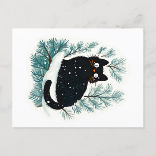 Black cat on the Christmas tree cute Postcard