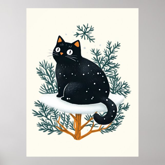 Black cat on the Christmas tree Poster (Front)