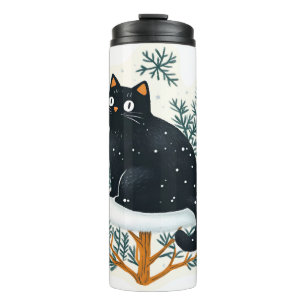 Black cat on the Christmas tree Thermal Tumbler