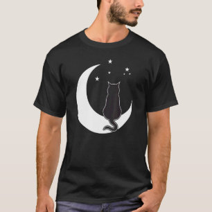 Black Cat on the Crescent Moon by the Starlight Sh T-Shirt
