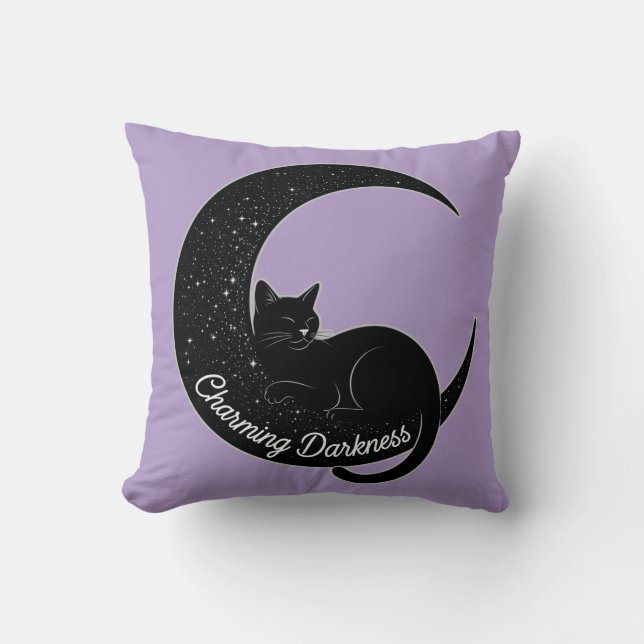 Black Cat on the Crescent Moon: Charm of Darkness  Cushion (Front)