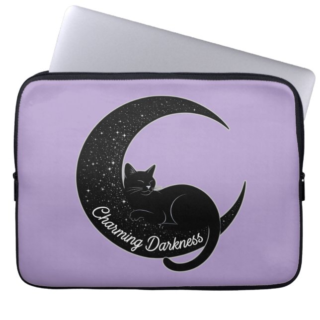 Black Cat on the Crescent Moon: Charm of Darkness  Laptop Sleeve (Front)