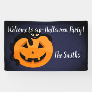 Black Cat on the Moon Halloween Banner