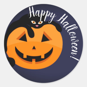 Black Cat on the Moon Halloween  Classic Round Sticker