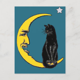 Black Cat on the Moon Postcard