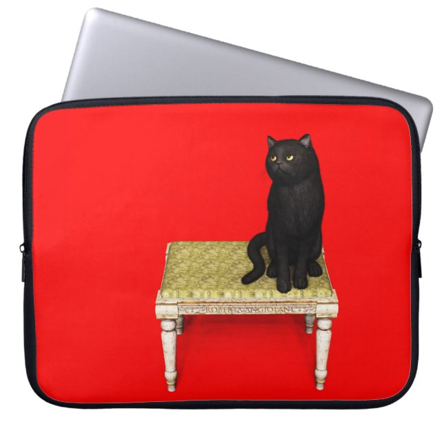 Black cat on the stool laptop sleeve (Front)