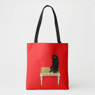 Black cat on the stool tote bag