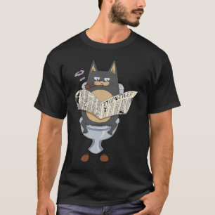 Black Cat On Toilet Newspaper Cat T-Shirt