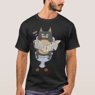 Black Cat On Toilet Newspaper Cat T-Shirt