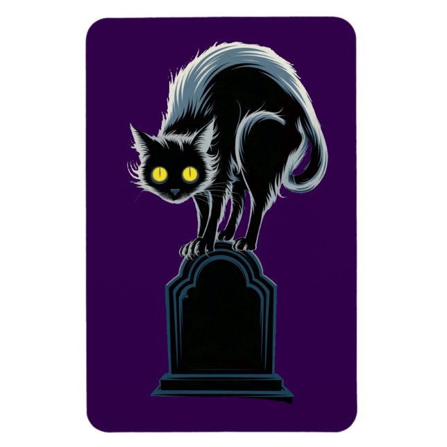 Black Cat on Tombstone Purple Magnet (Vertical)