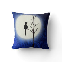 black cat on tree 2 throw pillow