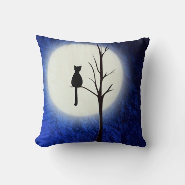 black cat on tree 2 throw pillow (Front)