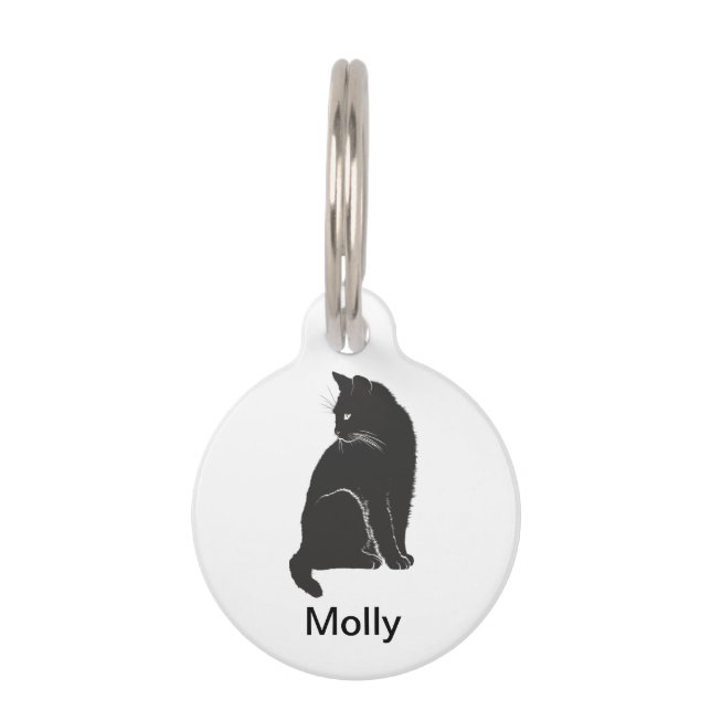 Black Cat On White Pet Tag (Front)