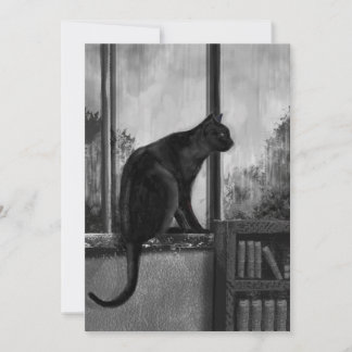 Black cat on window sill- Card