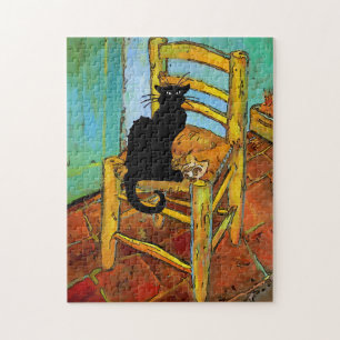 Black Cat on Wooden Chair Jigsaw Puzzle