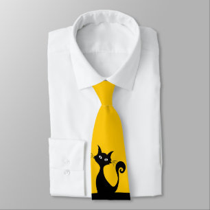 Black Cat on Yellow Sporty Men's Tie