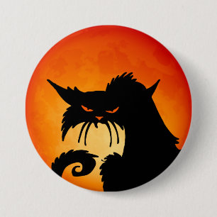 Black Cat Orange Moon 7.5 Cm Round Badge